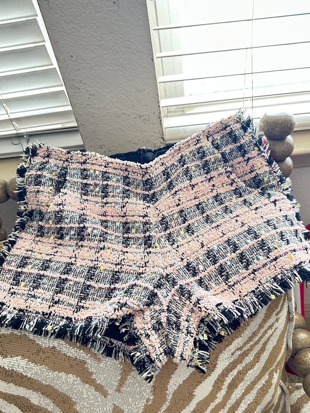 Endless Rose Pink Tweed High-Waist Fringe Shorts